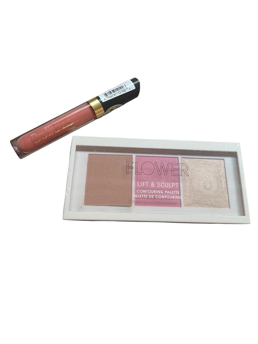 Flower Beauty Lift & Sculpt Palette + Believe Beauty Georgia Peach Lip Gloss Bun